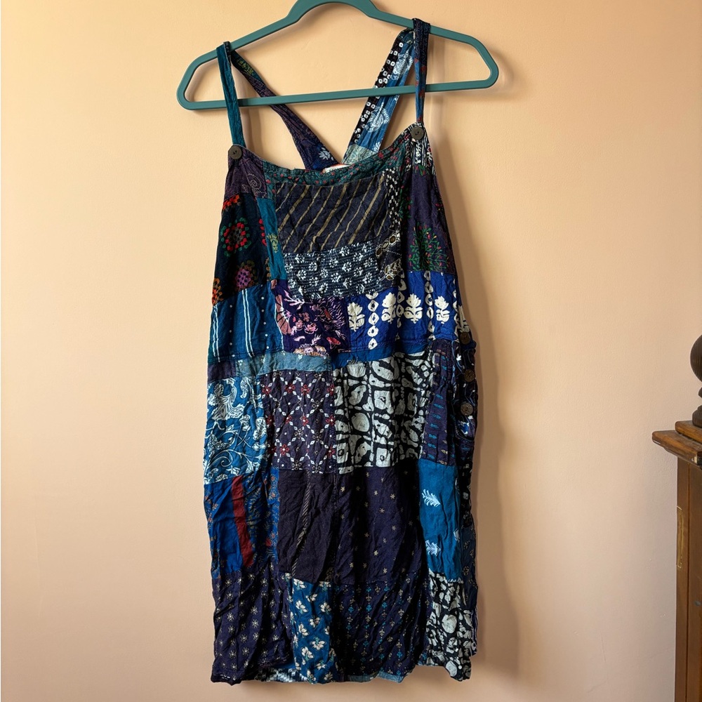 EARTHBOUND Blue and Red Patchwork Mini Dress